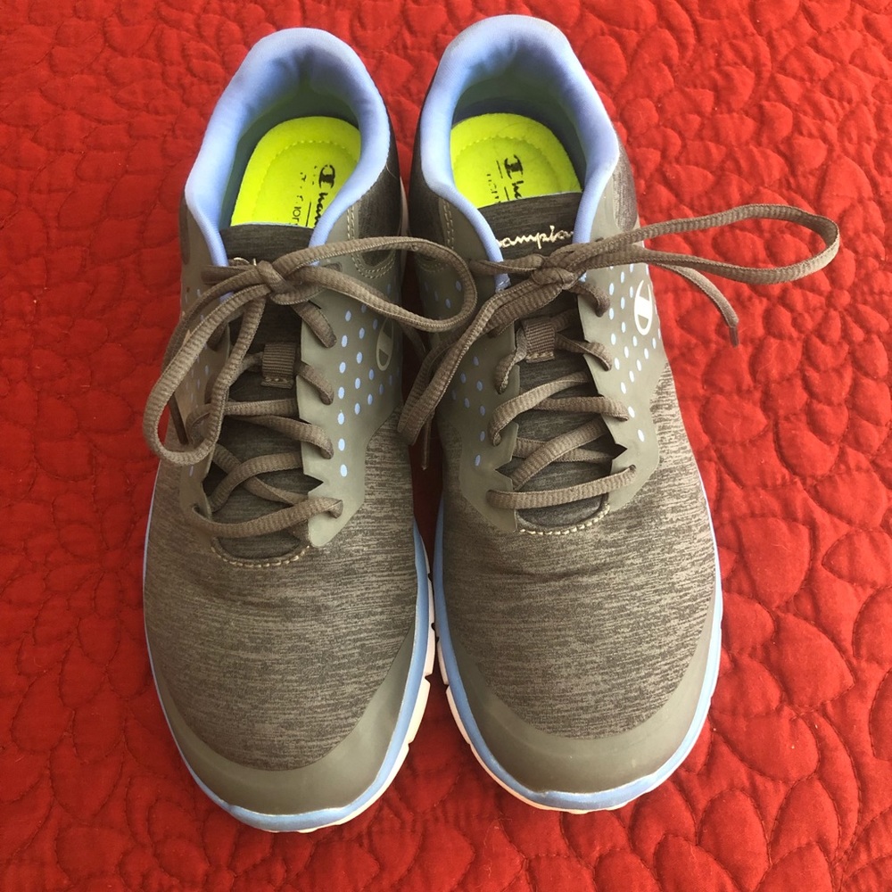 Champion gray & blue tennis shoes w/ memory foam.